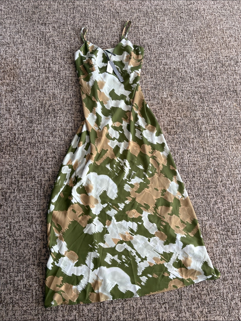Anthropologie Olive, White & Tan Camouflage Slip Midi Dress